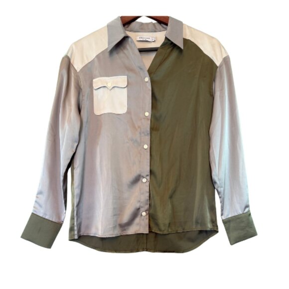 NWOT PETITE STUDIO Block Color Blouse Size XS (BB0801) - Picture 1 of 2